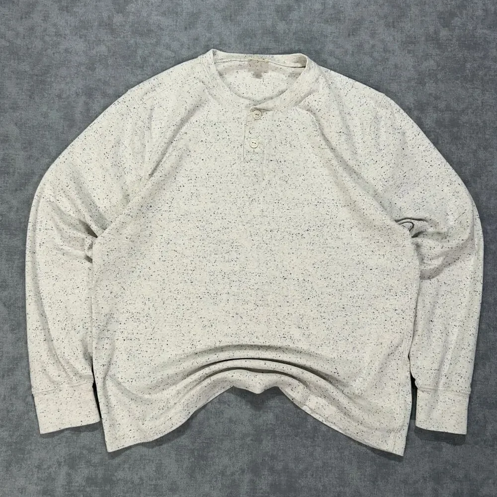 J Crew Oarsman speckled white Henley pullover heavyweight long sleeve mens XL